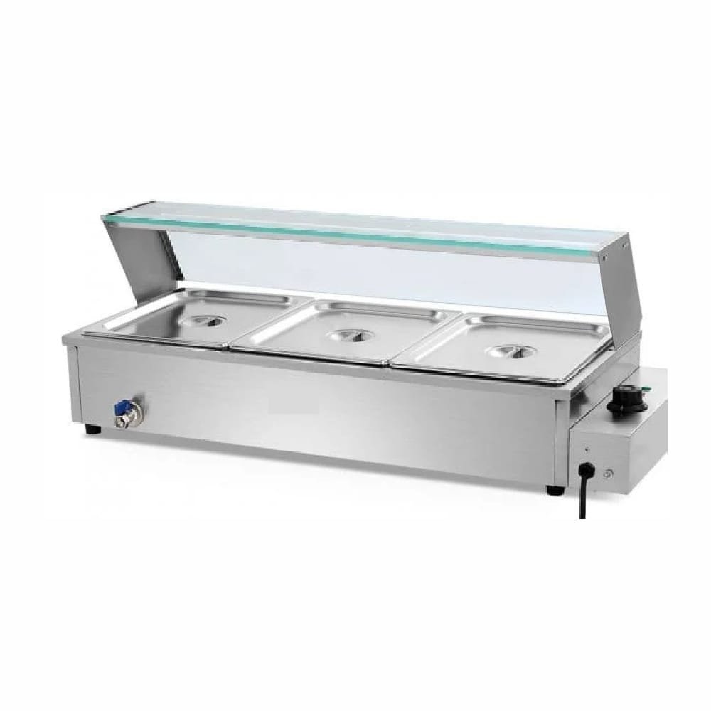 Electric Bain Marie W/ Glass & Valve-3 Pan