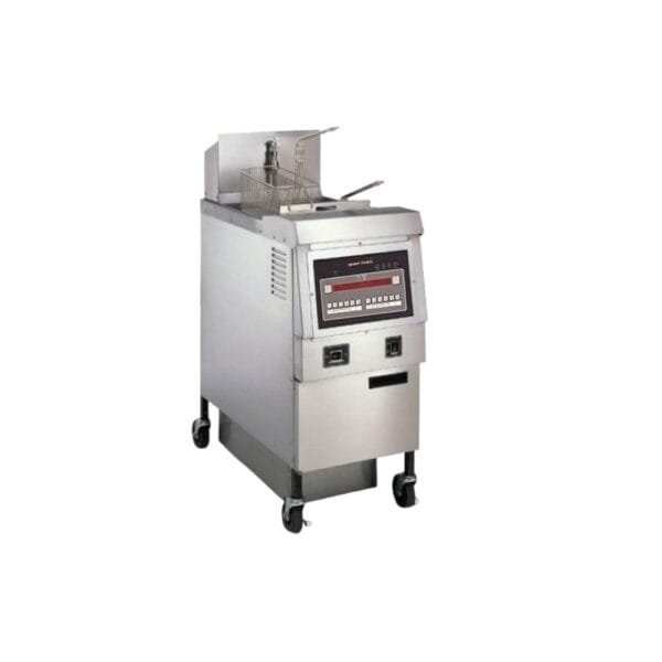 Henny Penny Gas Open Fryer - Computron 1000. Programmable. Melt Mode, Idle Mode. Two 4-character Led Display Per Control. With Filtration - Single Vat. 2 X Half Basket, OFG 321 Single Vat